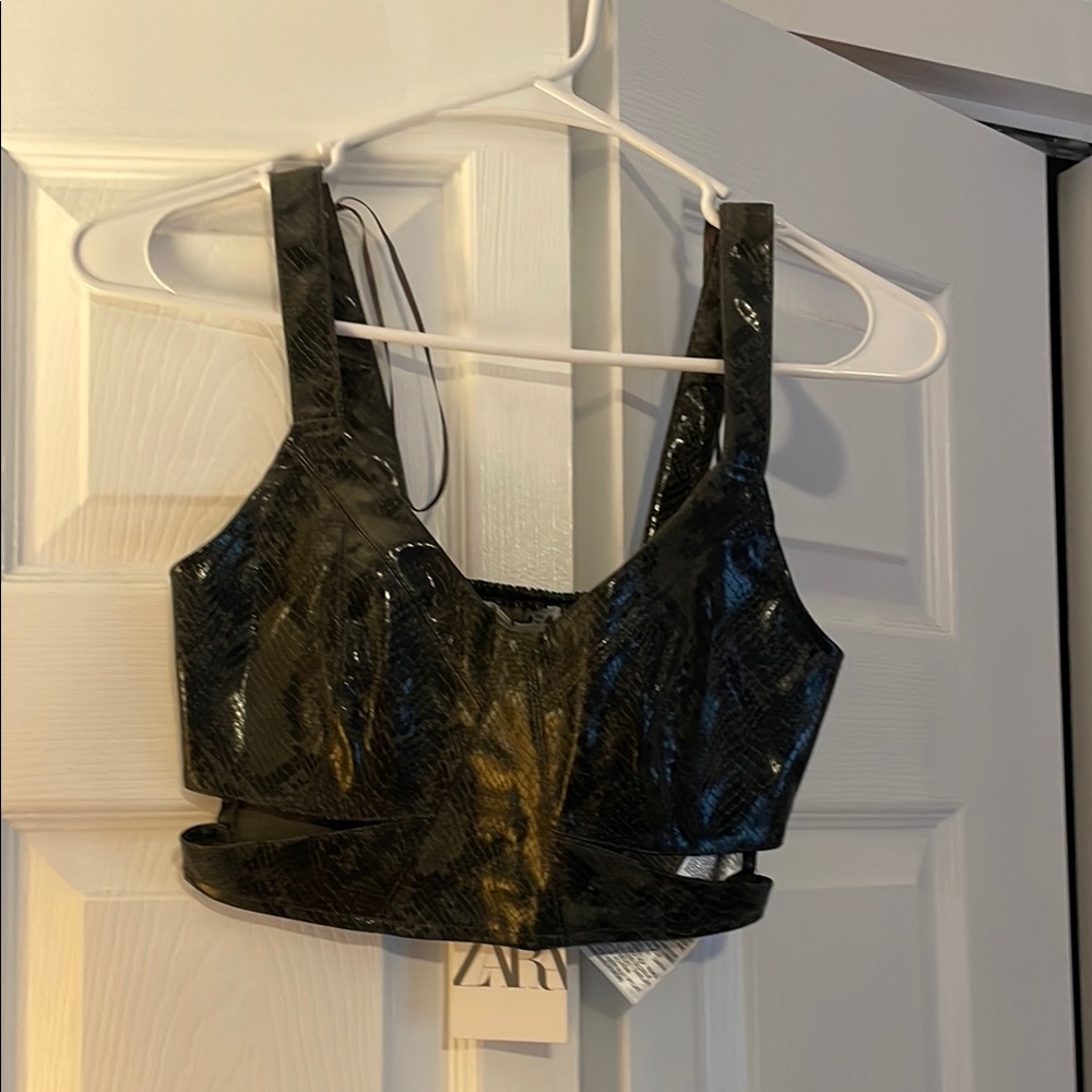 Zara Black Croc-Embossed Top